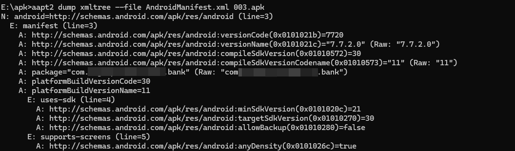 aapt2 dump xmltree 输出的 manifest 树形结构