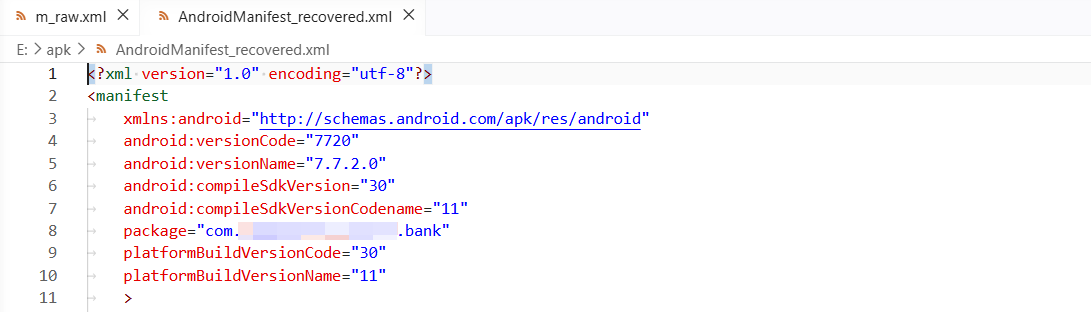 修复后的 AndroidManifest_recovered.xml 正常可读